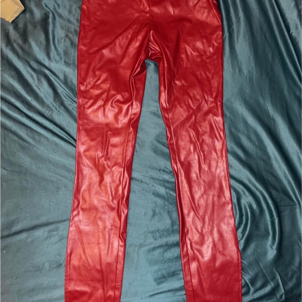 Red Faux Leather Pants